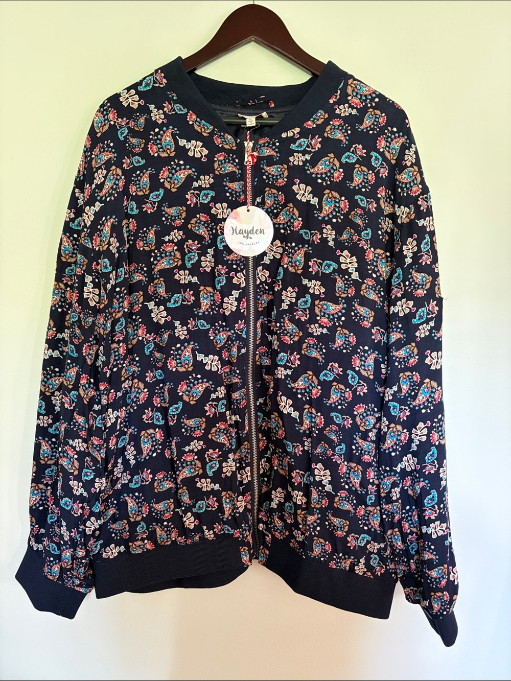 Hayden Los Angeles Navy Paisley Floral Bomber Jacket XL